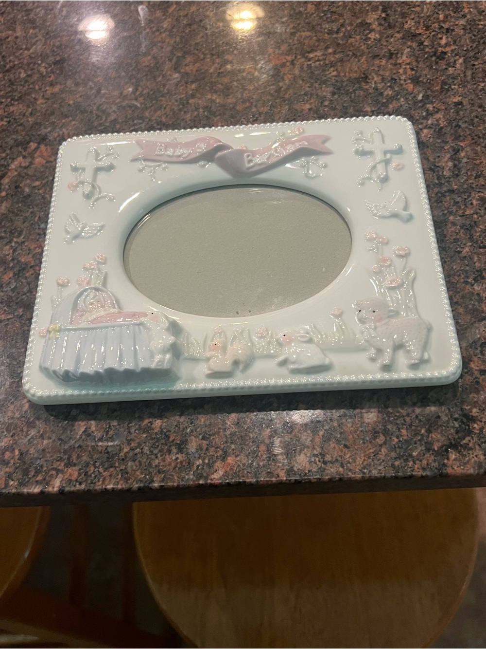A vintage Russ porcelain Baby Girl Baptism frame